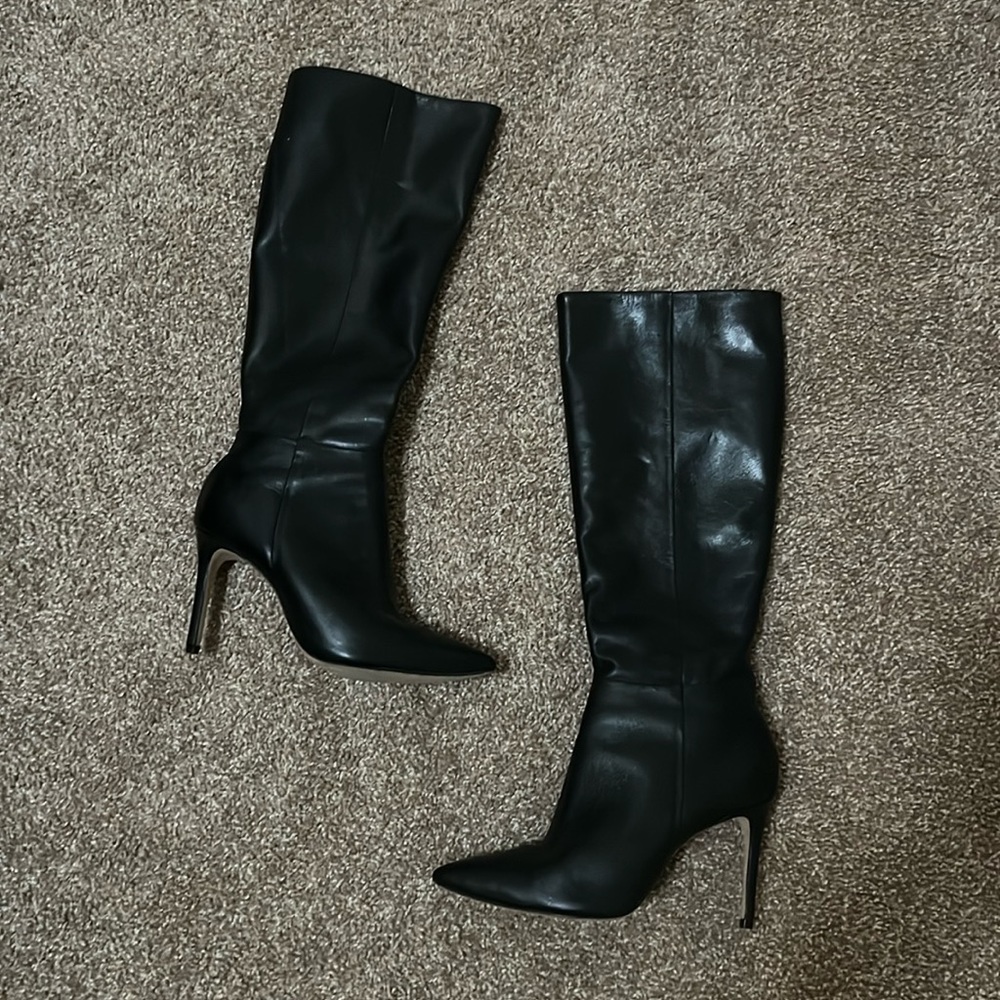 Schutz Black Leather Knee High Boots Size 8